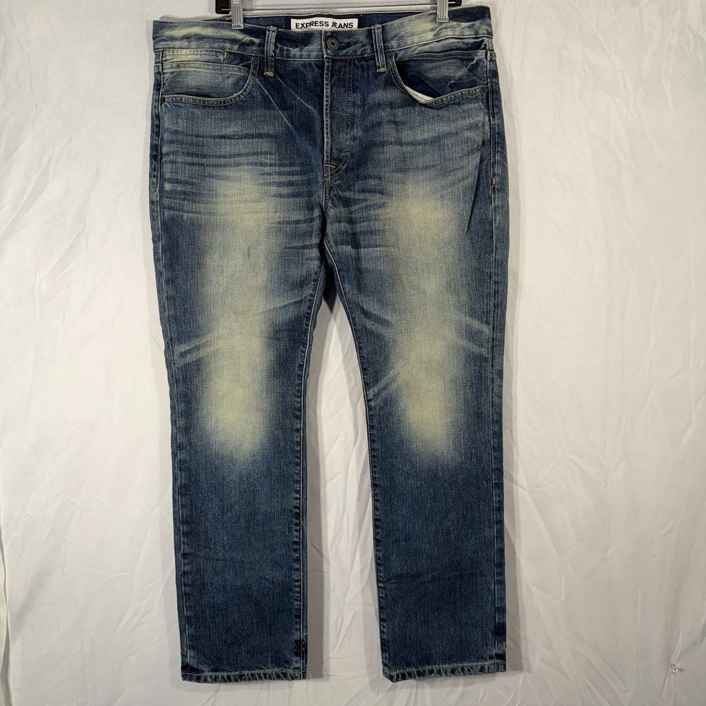 Express Mens Faded Rocco Slim Fit Skinny Leg Blue Jeans Button Fly‎ 38x29 FIT